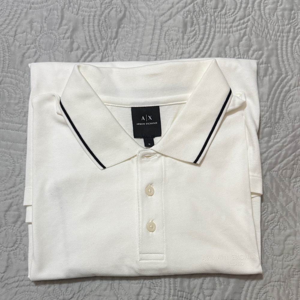 Armani Exchange white Polo Shirt with Black Trim